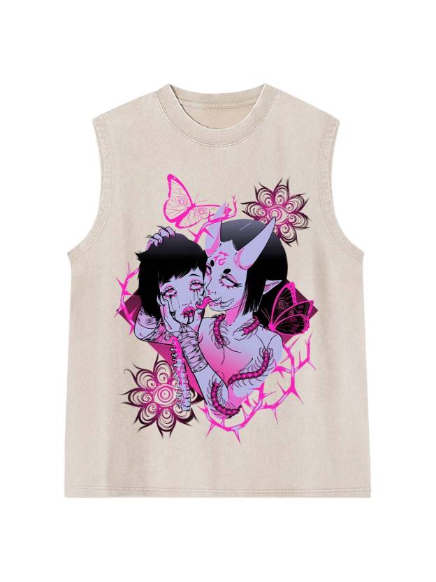 Young Girl Centipede Flower  Washed Tank Top