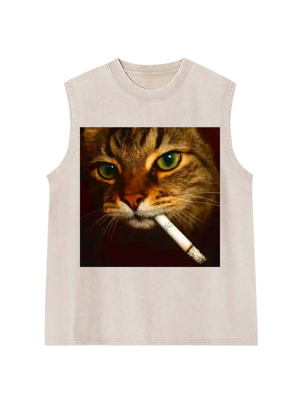 Smoking Cat Washed Tank Top