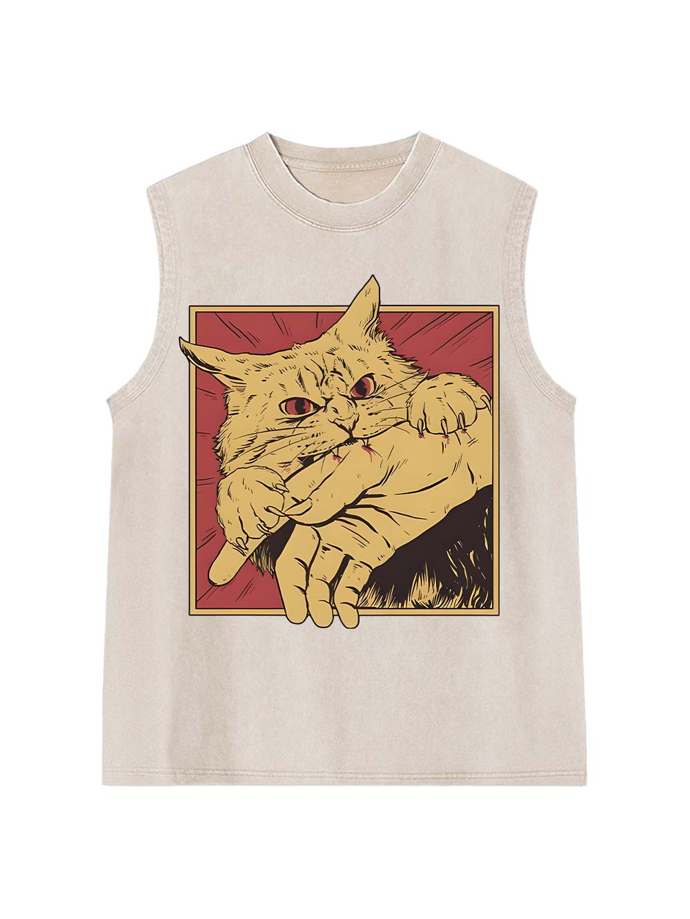 Defensive Cat with Stick Washed Tank Top