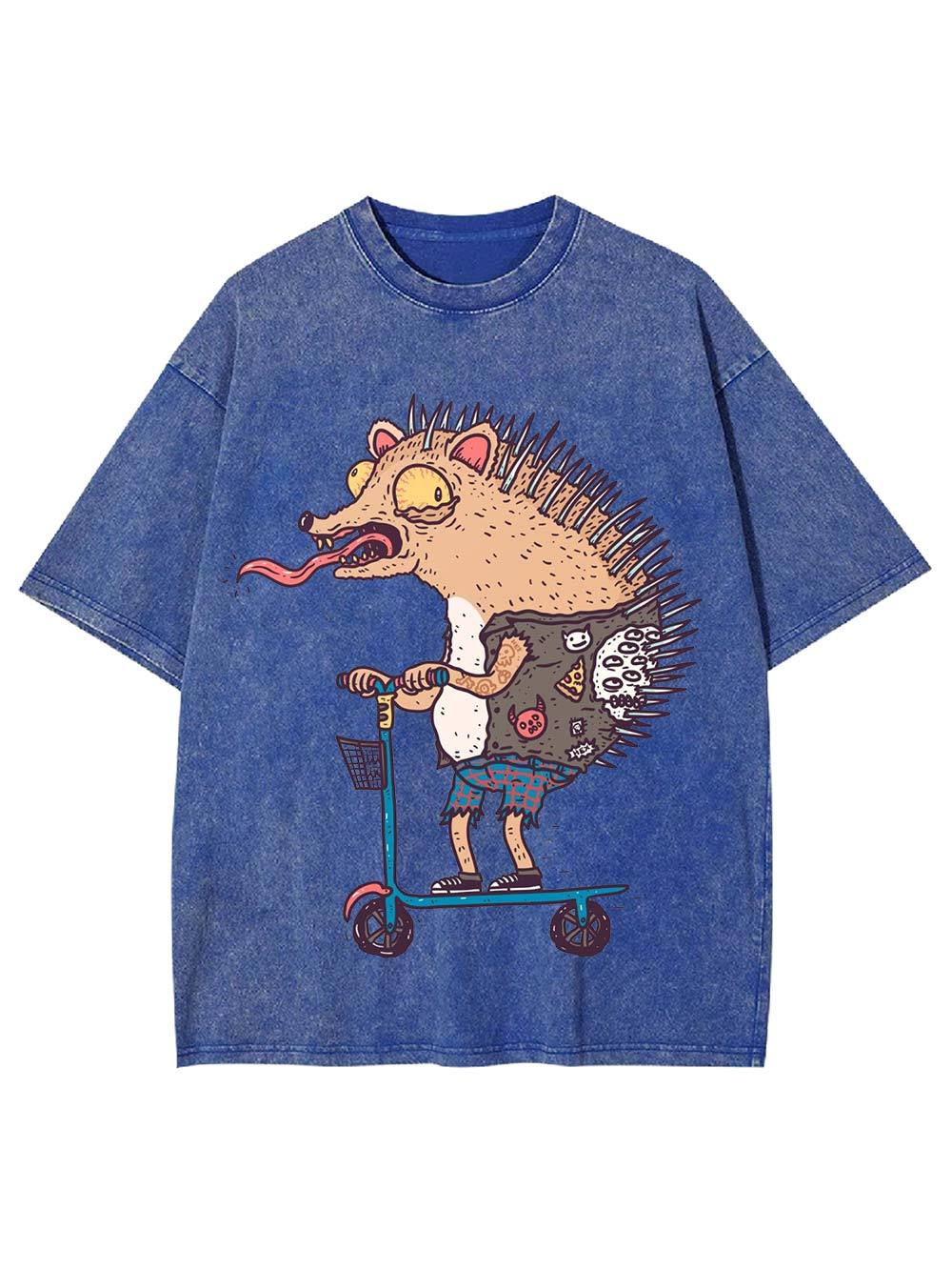 Punk Hedgehog Rider Washed Tshirt