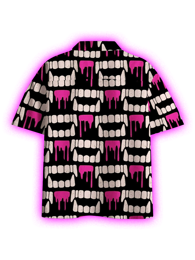 Dripping Pink Teeth Button Up Pocket Shirt