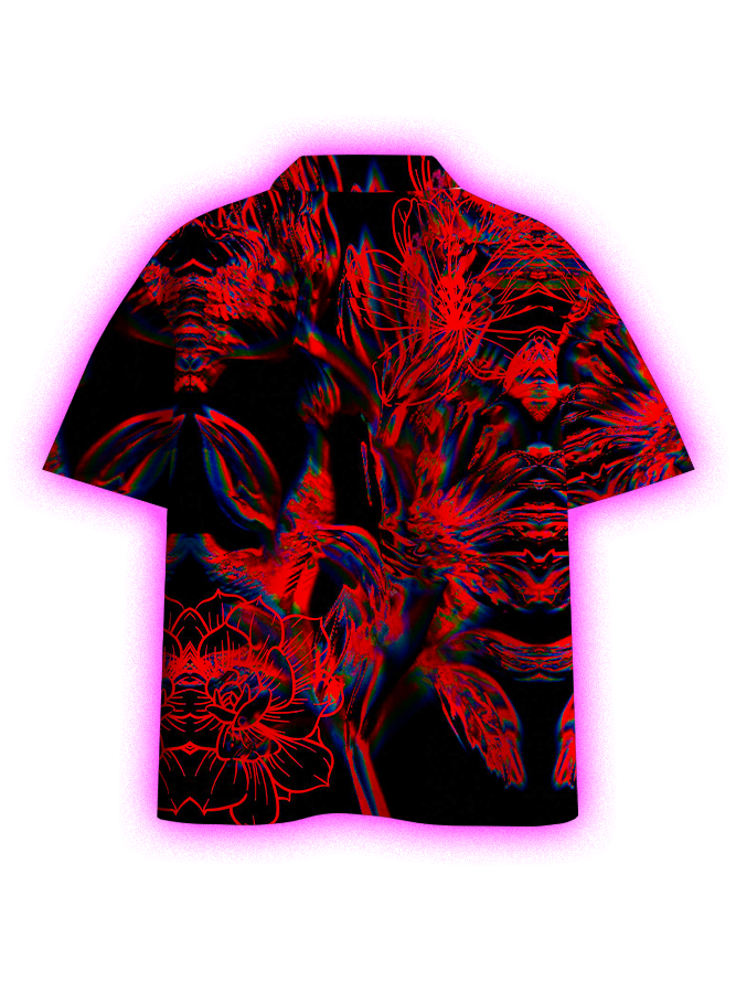 Glitch Bloom: Neon Flora Button Up Pocket Shirt