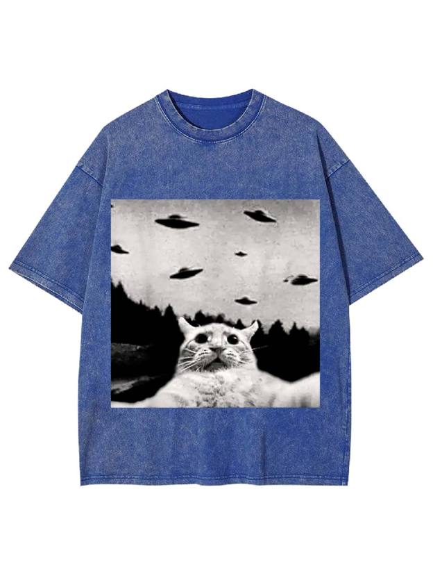 Cat Witnesses UFOs Washed Tshirt