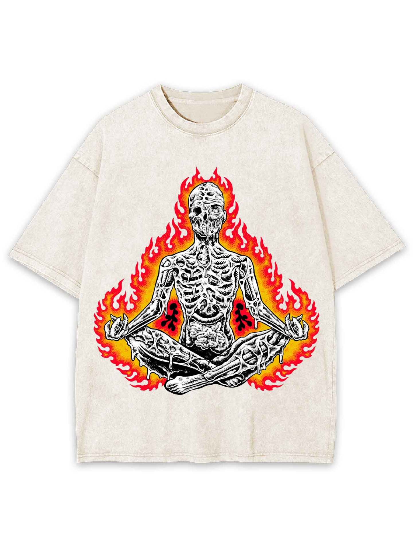 Flaming Skeleton Meditation Washed Tshirt