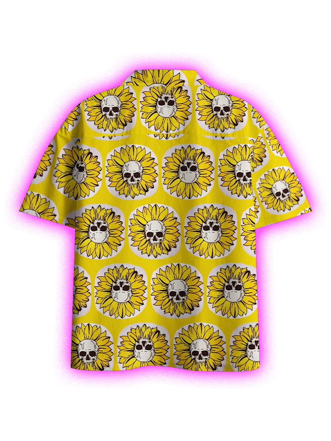 Skull Sunflowers Button Up Pocket Shirt