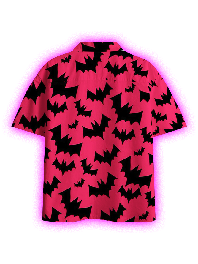 Bat Pattern Button Up Pocket Shirt