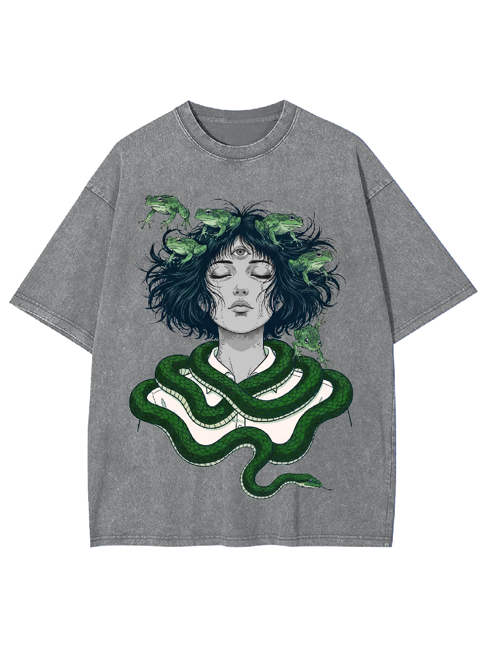 Serpent-Frog Girl Washed Tshirt