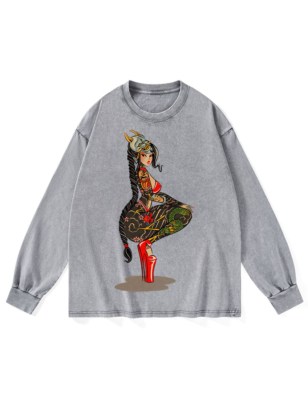 TATTOOED WARRIOR WASHED LONG-SLEEVE TSHIRT