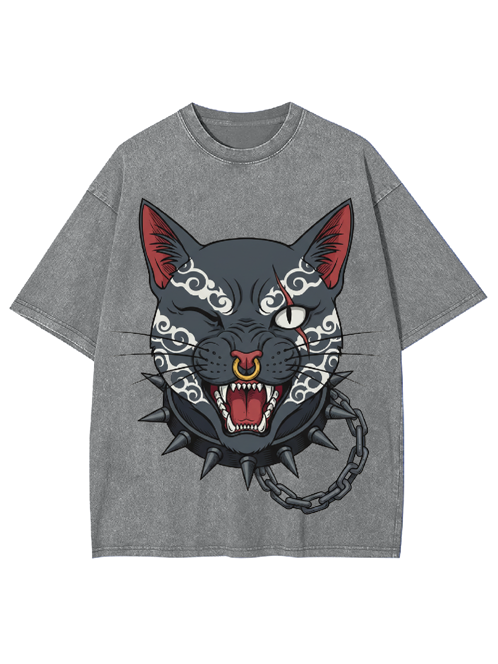 Dark Gothic Cat Washed Tshirt-ClassyOutlaw Sale