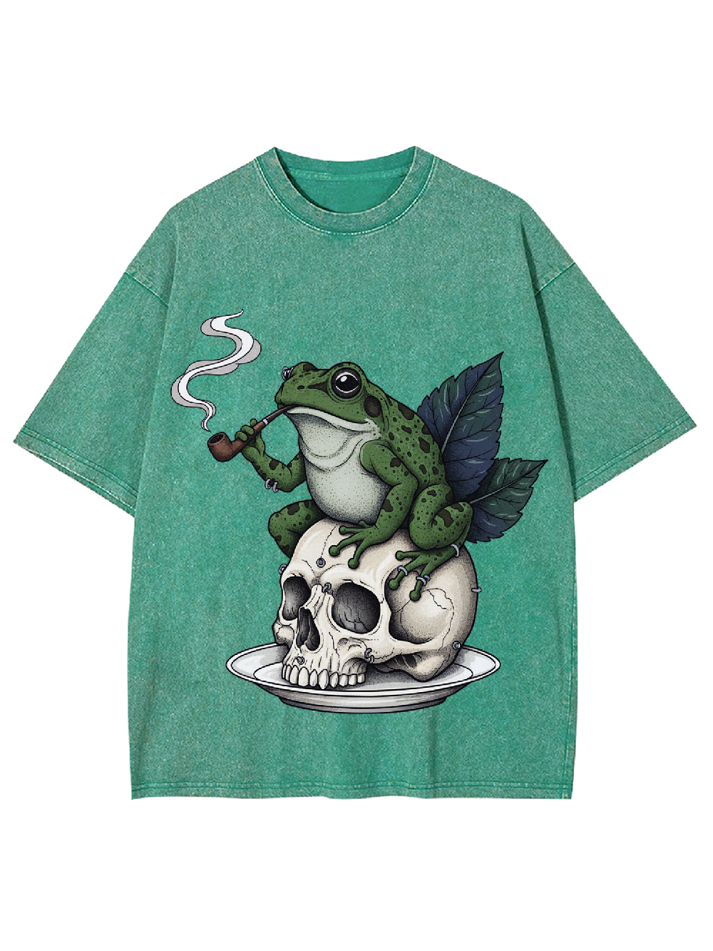 Smoking Frog on Skull Washed Tshirt