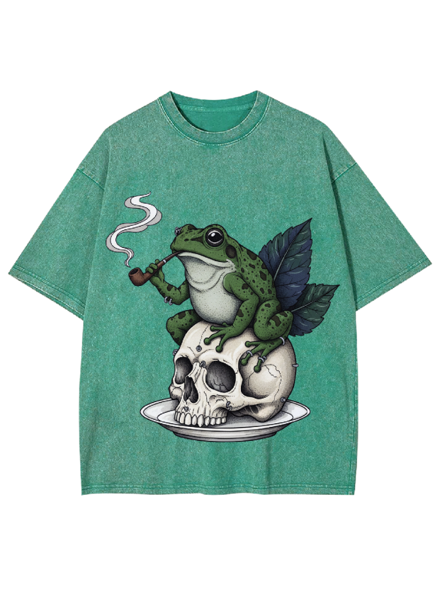 Smoking Frog on Skull Washed Tshirt