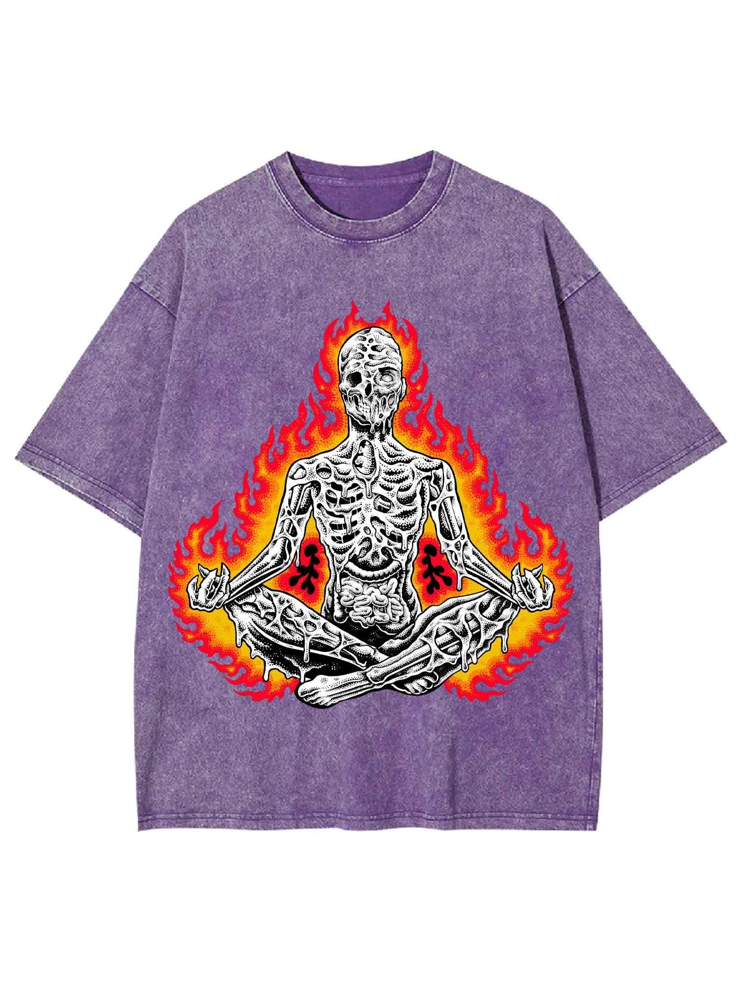 Flaming Skeleton Meditation Washed Tshirt