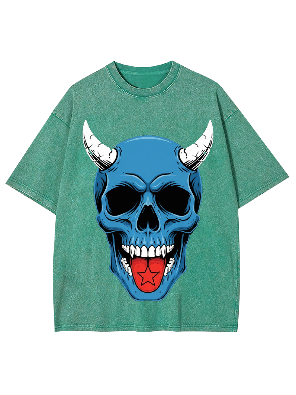 Devil Blue Skull Washed Tshirt