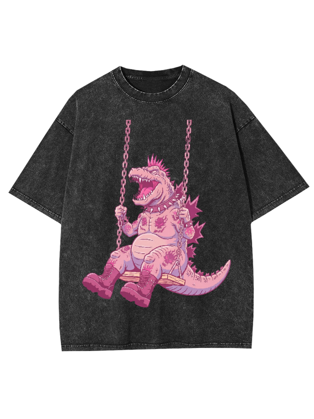 Swinging Pink Dino Washed Tshirt