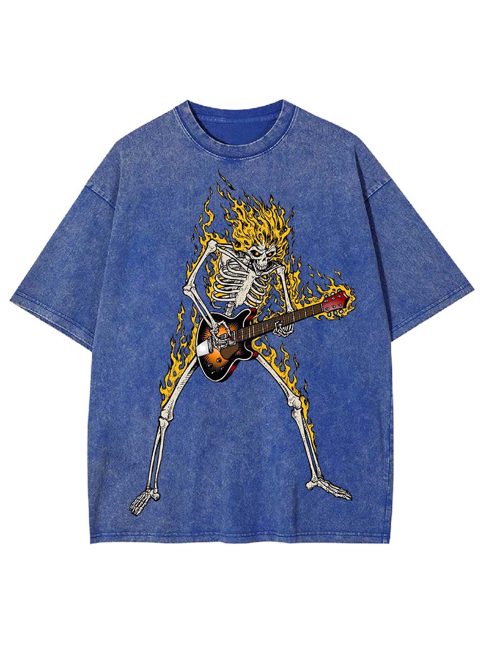 Flaming Skeleton Guitarist Washed Tshirt