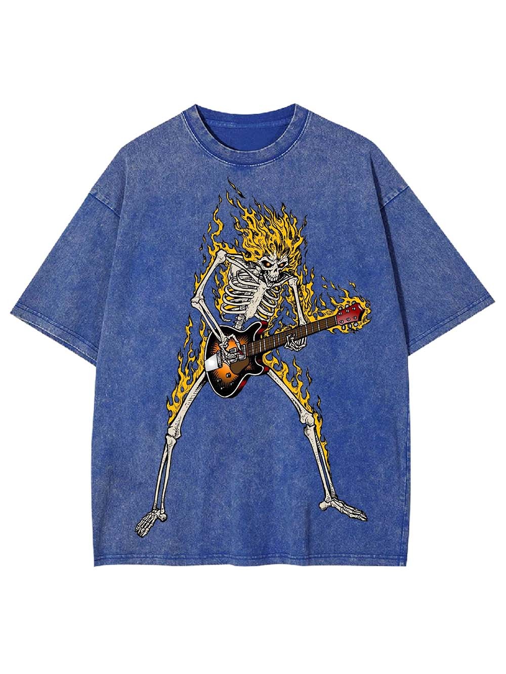 Flaming Skeleton Guitarist Washed Tshirt