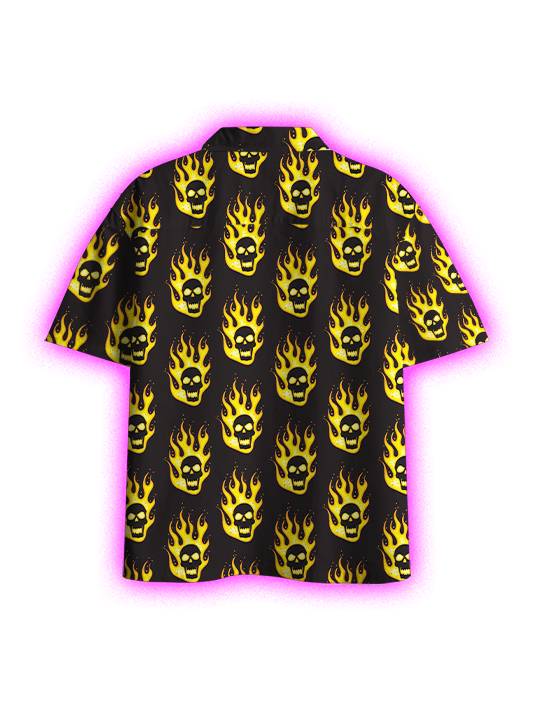 Flaming Skulls Button Up Pocket Shirt