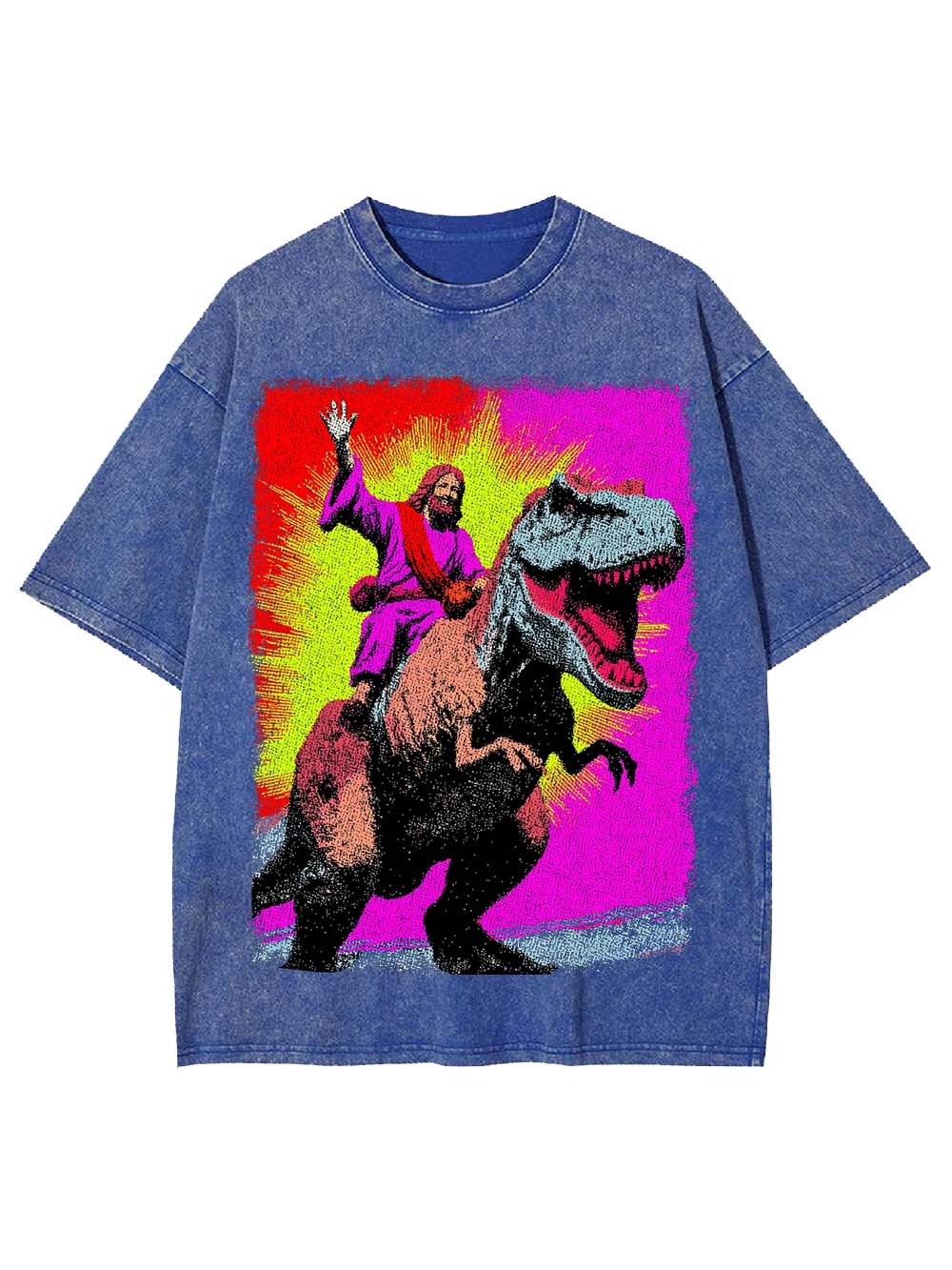Jesus Riding Godzilla Washed Tshirt