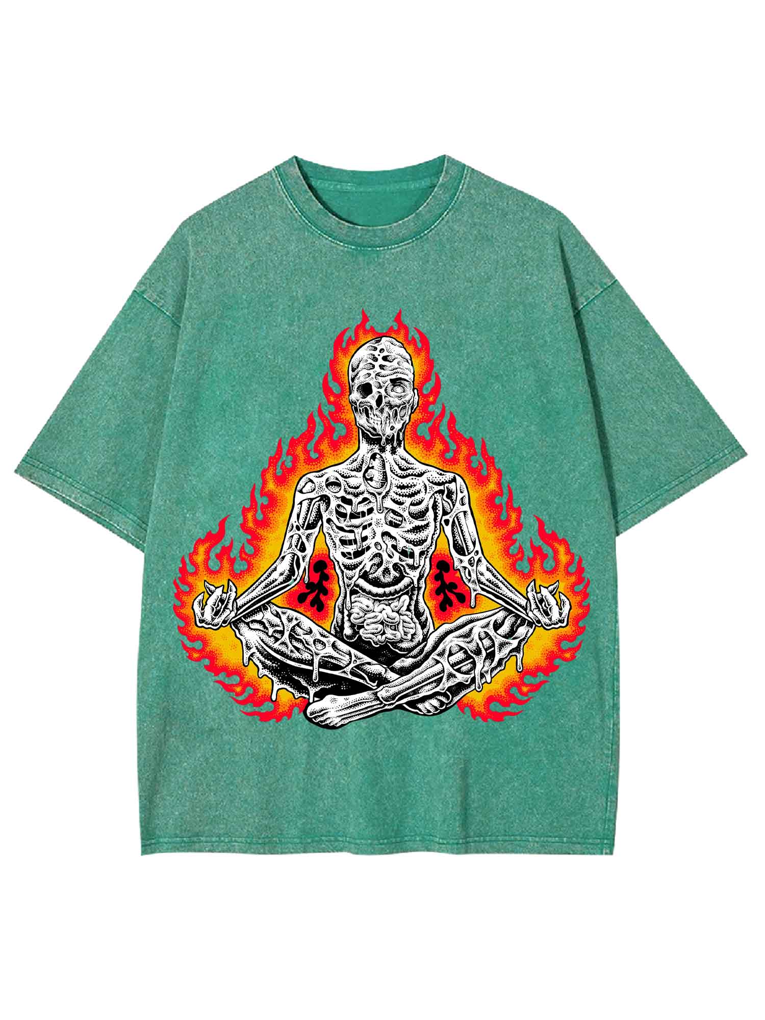 Flaming Skeleton Meditation Washed Tshirt