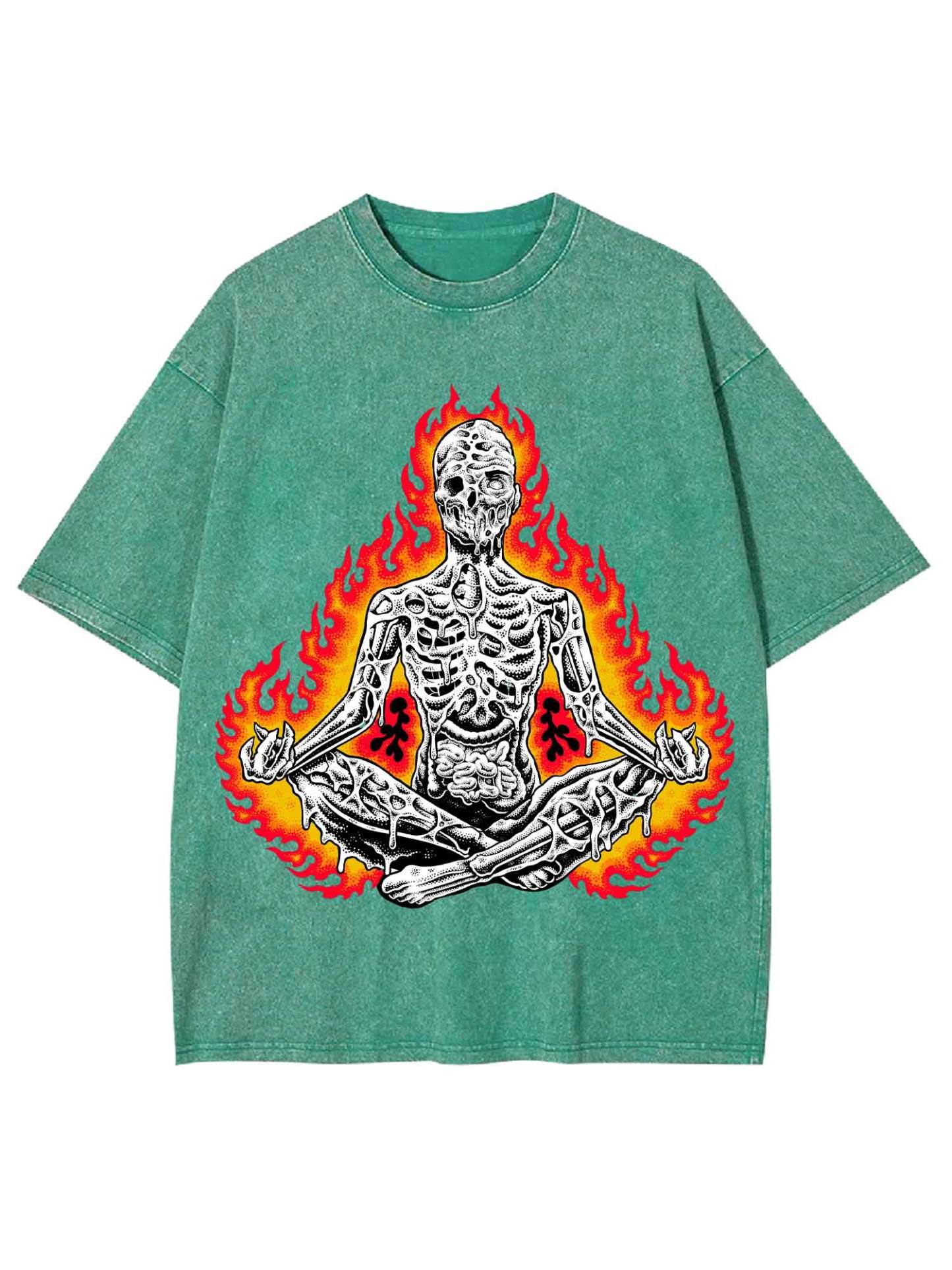 Flaming Skeleton Meditation Washed Tshirt