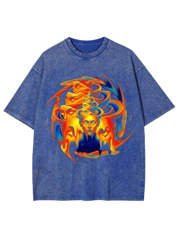 Flaming Meditation Print T-Shirt Washed Tshirt