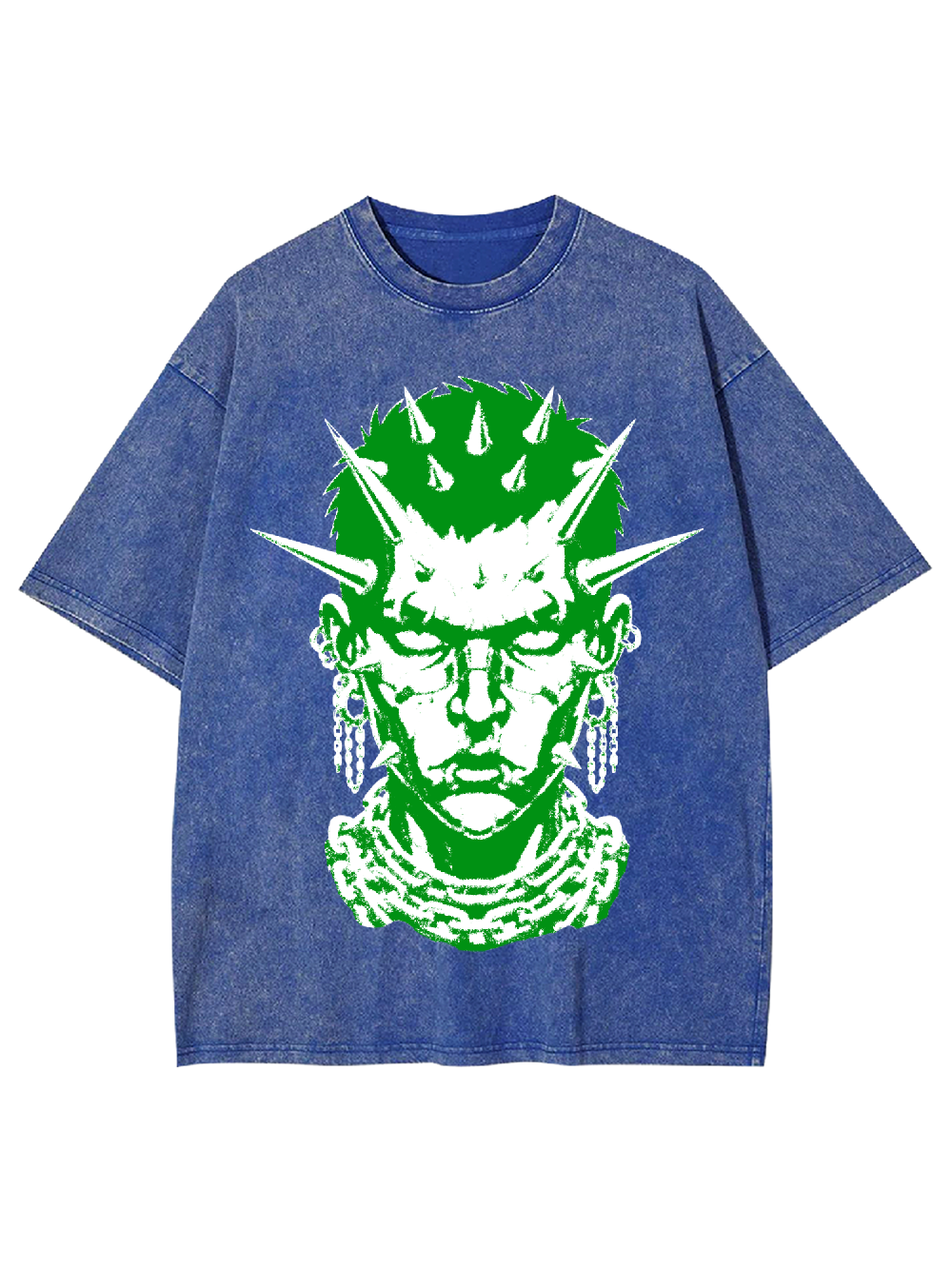 Green Spiked Punk Head Washed Tshirt