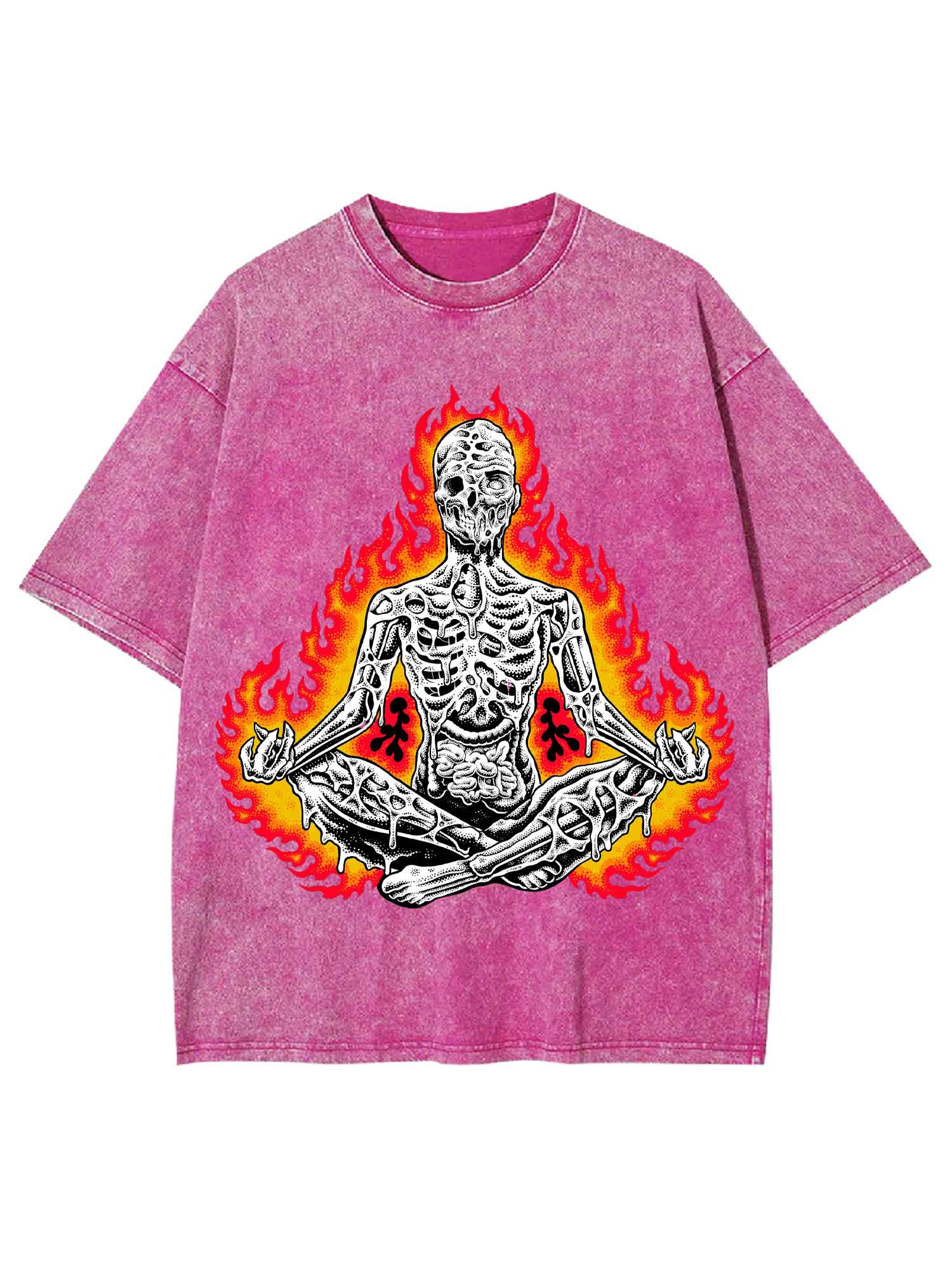 Flaming Skeleton Meditation Washed Tshirt