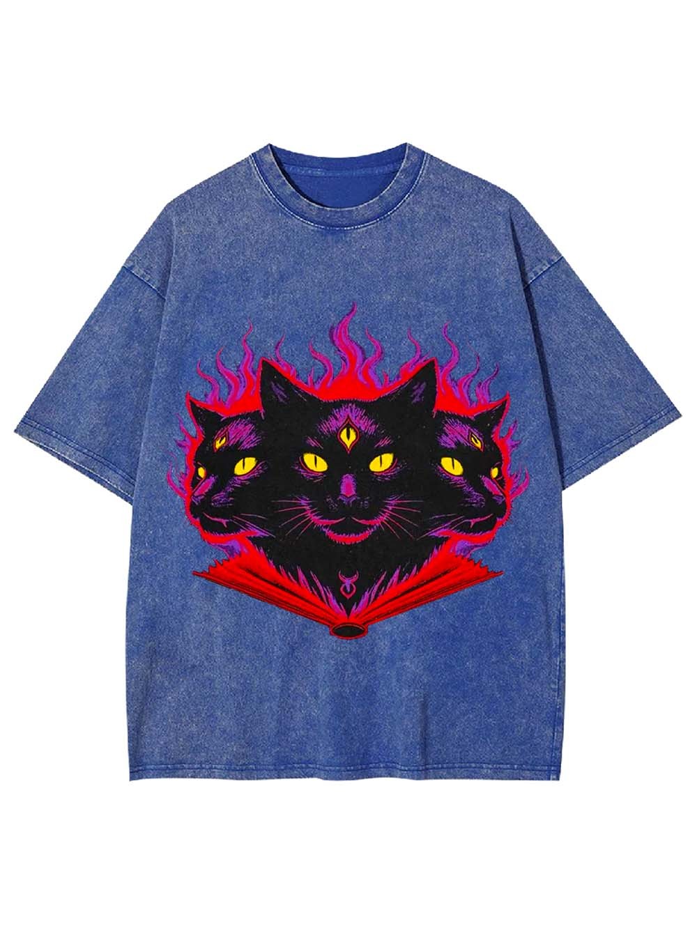 THREE-HEADED MYSTIC CAT WASHED TSHIRT