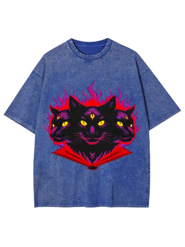 THREE-HEADED MYSTIC CAT WASHED TSHIRT