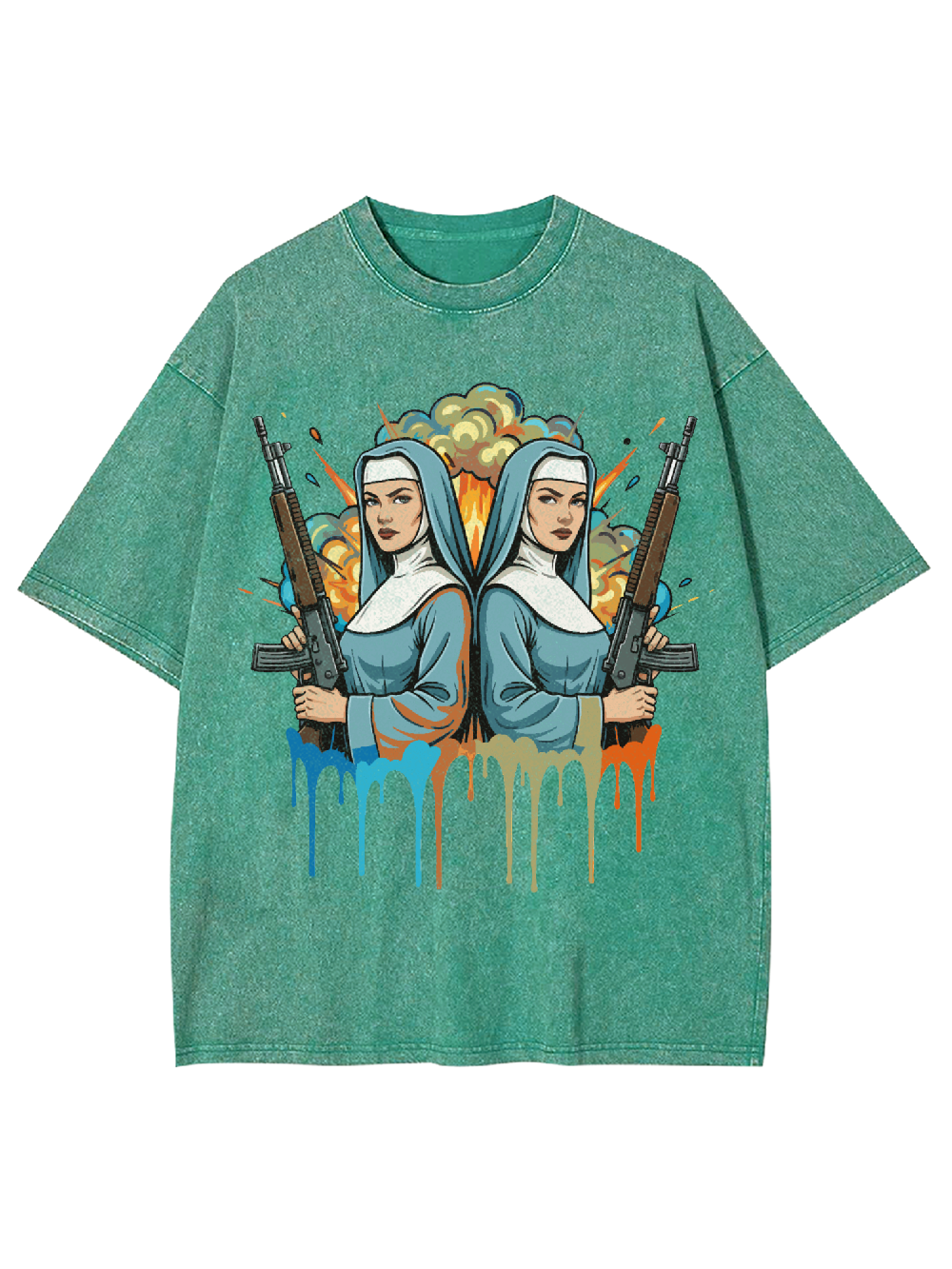 Gun-Wielding Nun Washed Tshirt