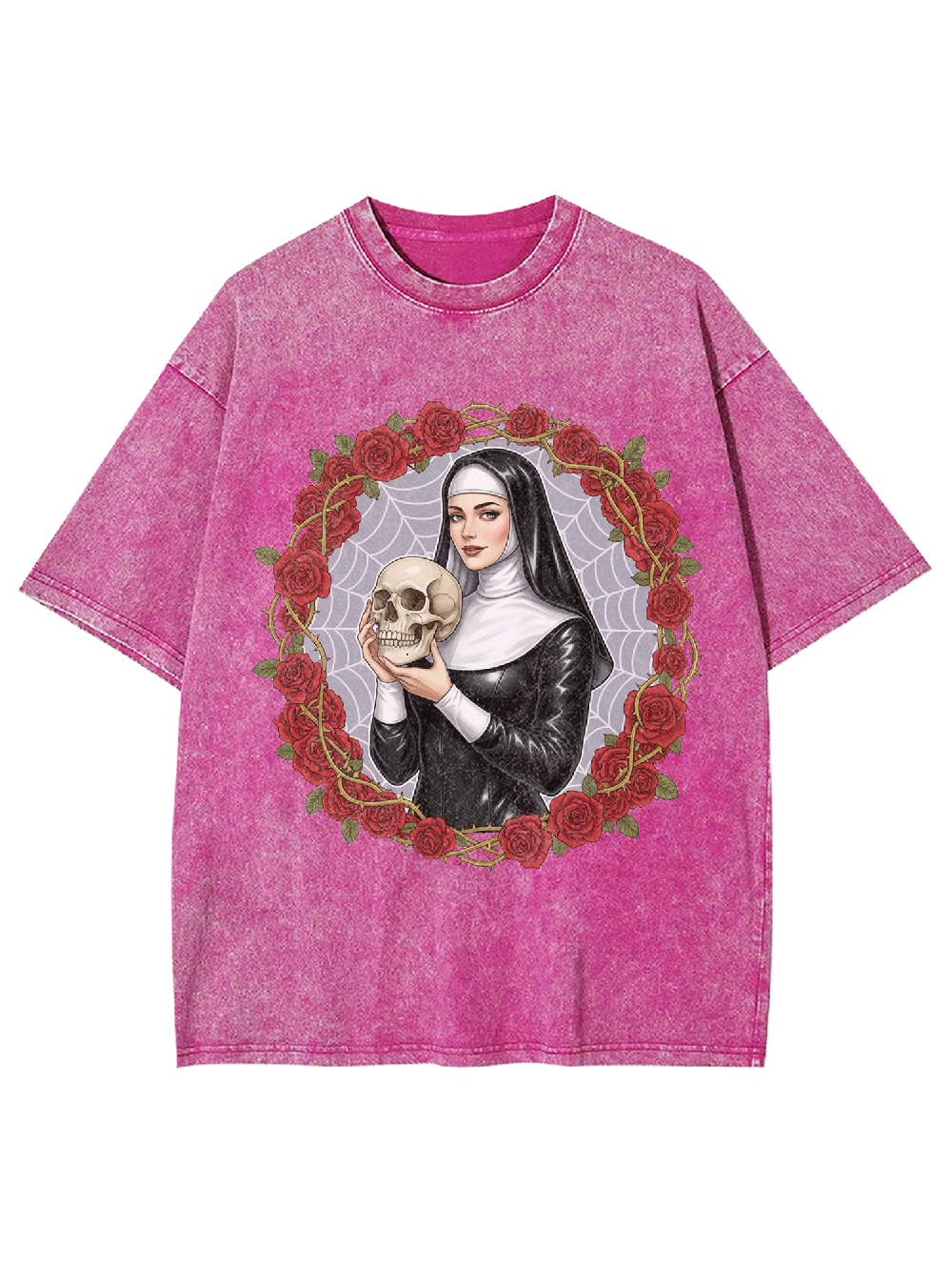 Rose Skull Nun Washed Tshirt