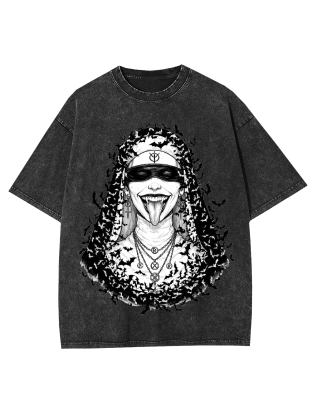 Bat Goth Nun Washed Tshirt
