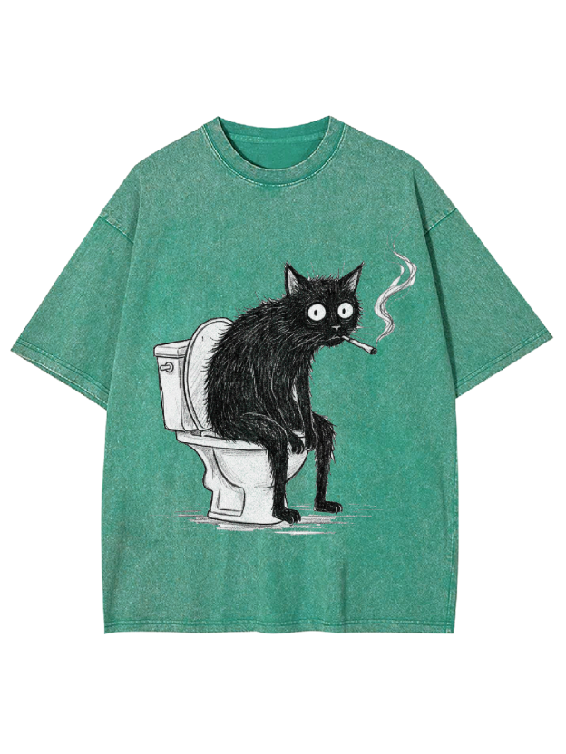 Cat smoking on the toilet Washed Tshirt