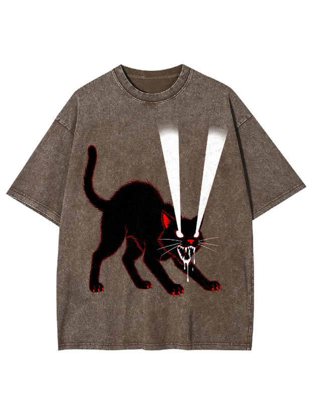 Glowing-Eyed Cat Washed Tshirt