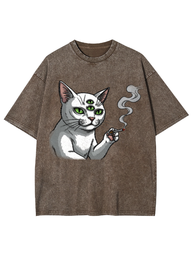 The Unruly Smoking Cat Washed Tshirt