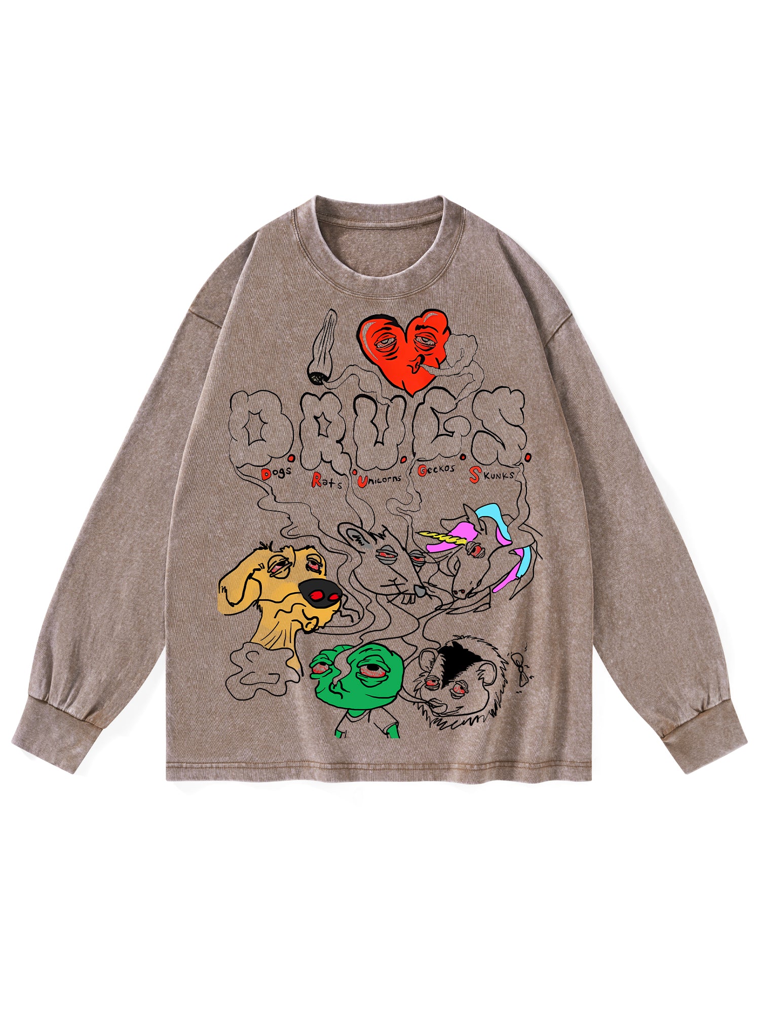 Drugs Washed Long-Sleeve Tshirt-ClassyOutlaw