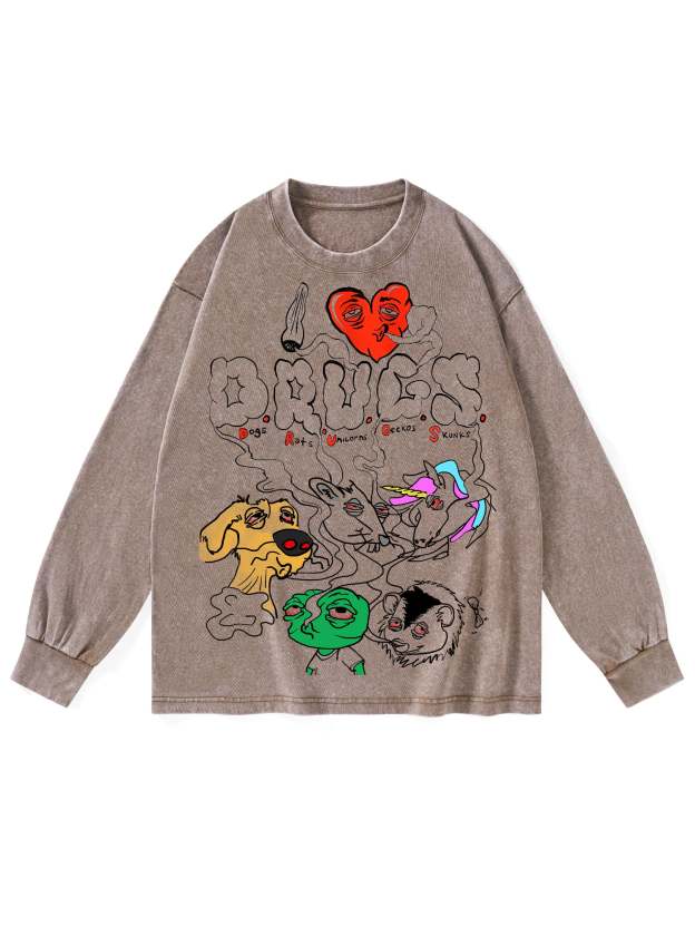 DRUGS WASHED LONG-SLEEVE TSHIRT