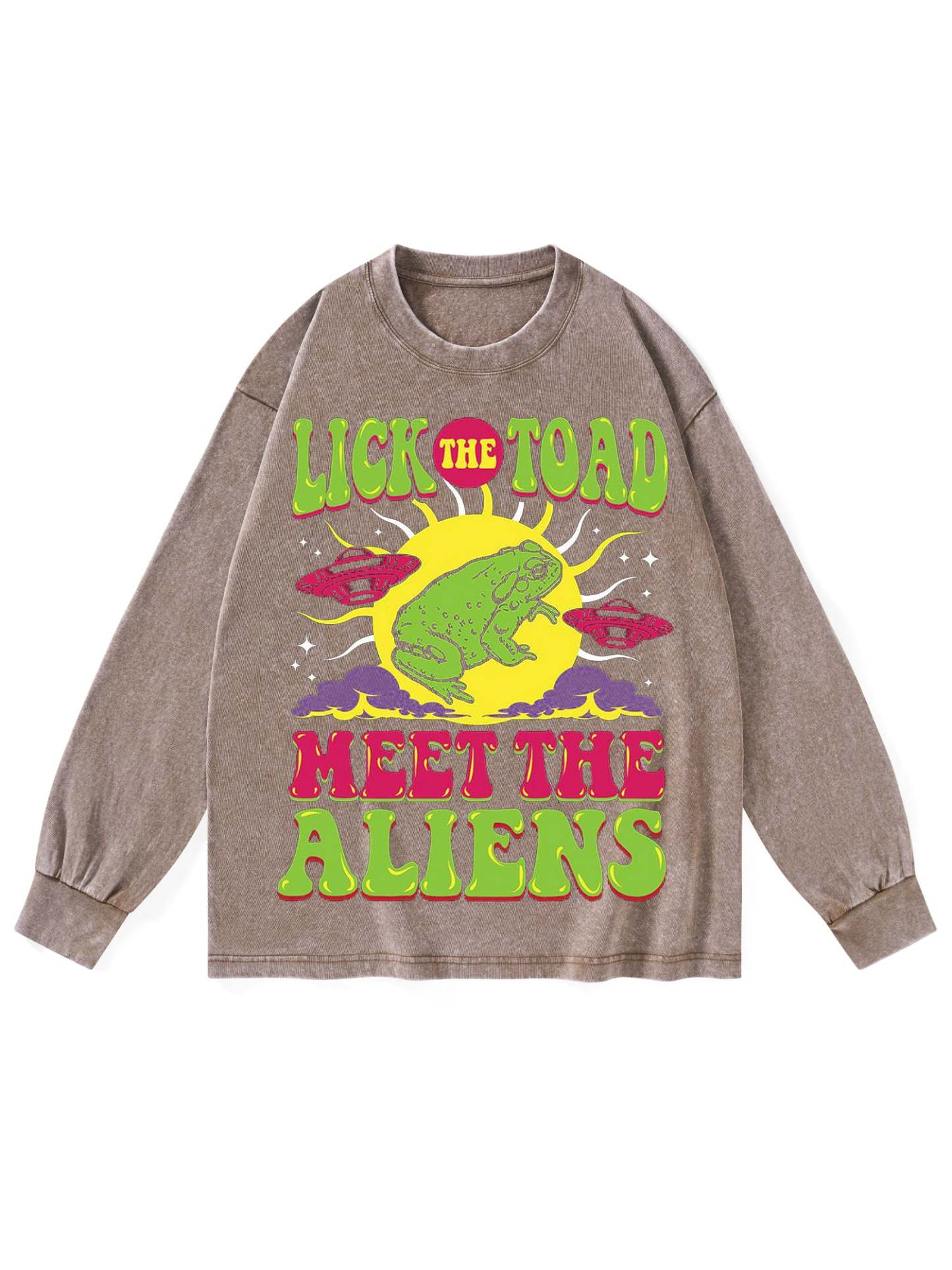 Lick The Toad Meet The Aliens Washed Long-Sleeve Tshirt-ClassyOutlaw