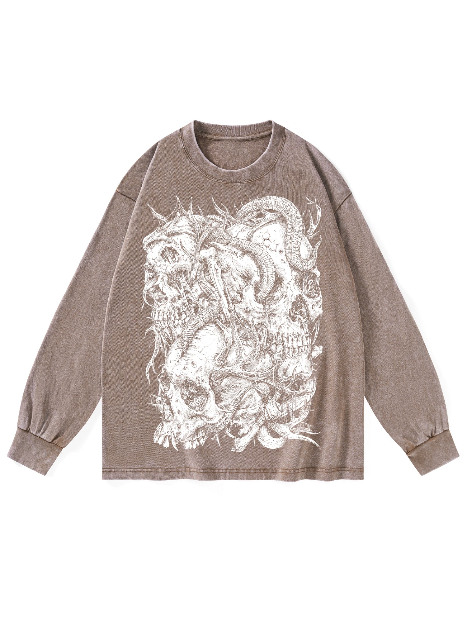 Skulls Washed Long-Sleeve Tshirt-ClassyOutlaw