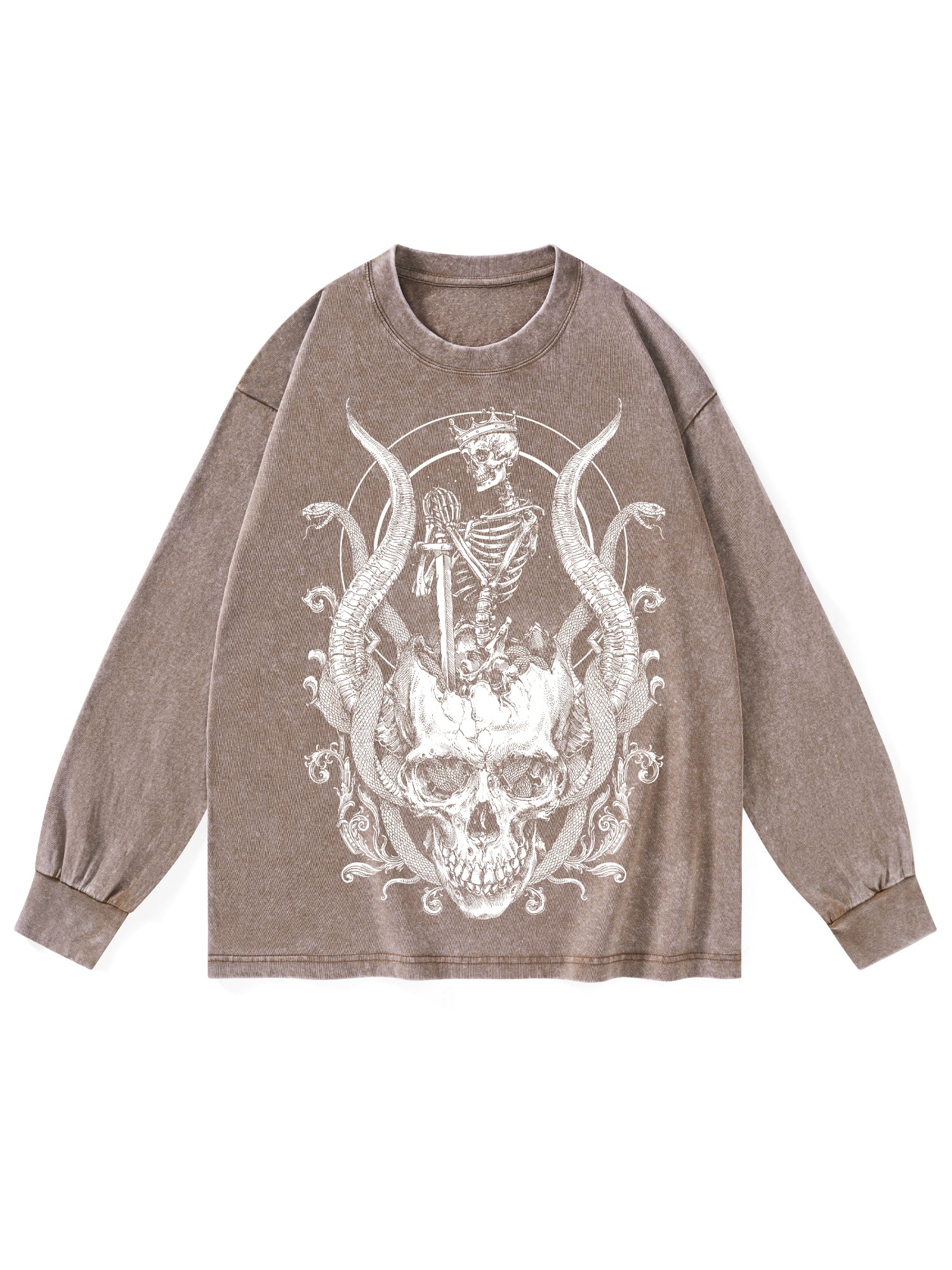Skeleton King Washed Long-Sleeve Tshirt-ClassyOutlaw