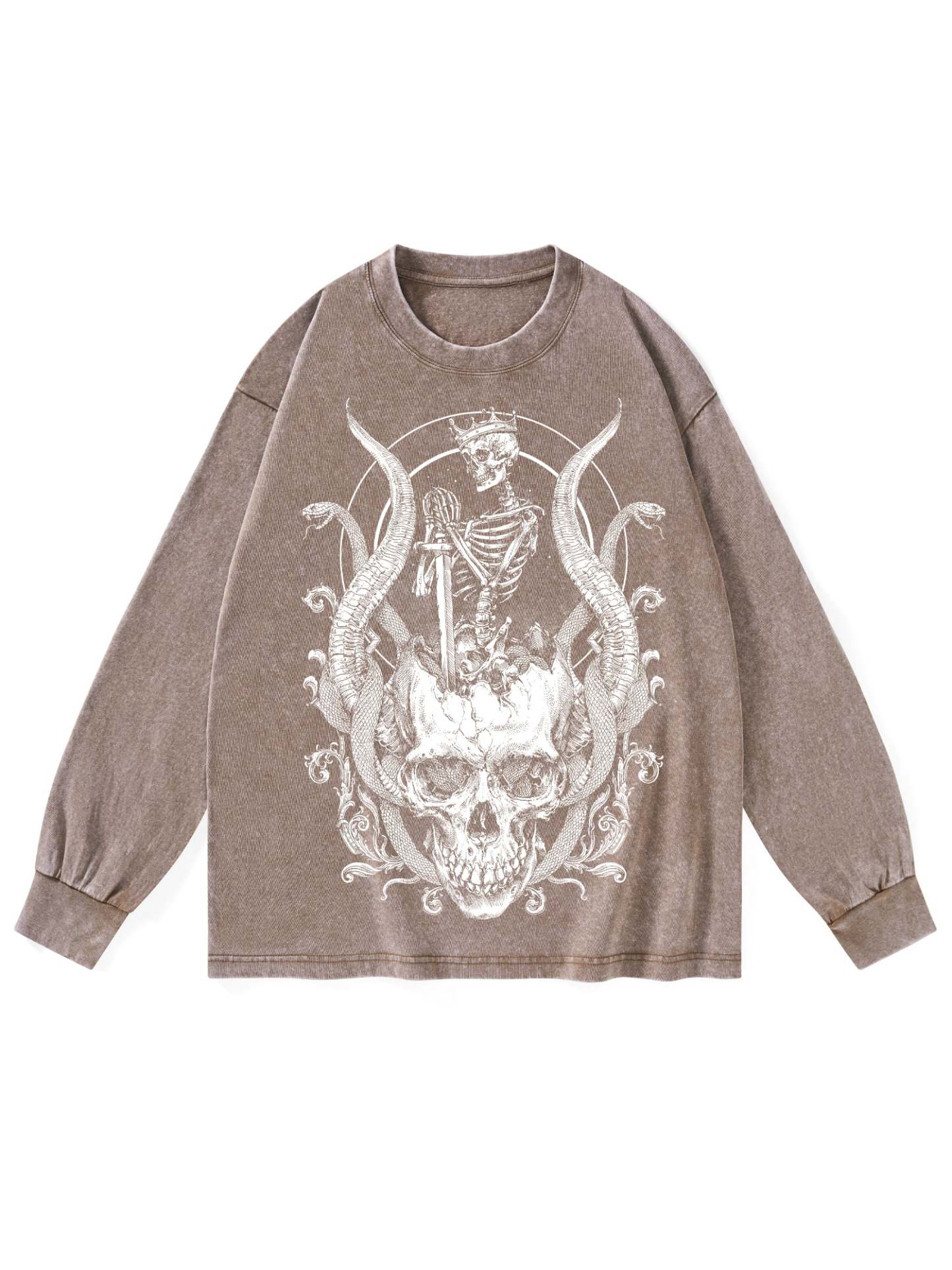 Skeleton King Washed Long-Sleeve Tshirt-ClassyOutlaw