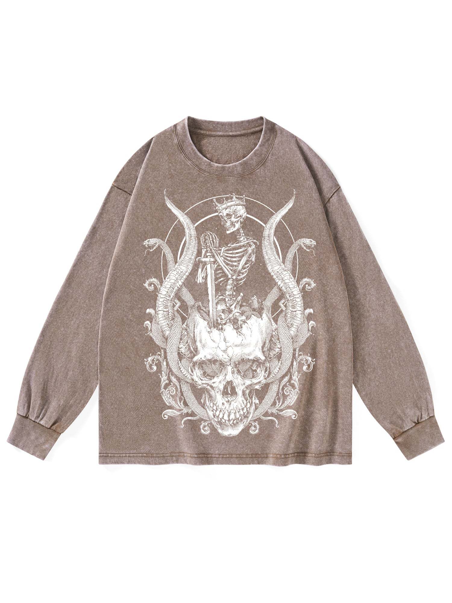 Skeleton King Washed Long-Sleeve Tshirt-ClassyOutlaw