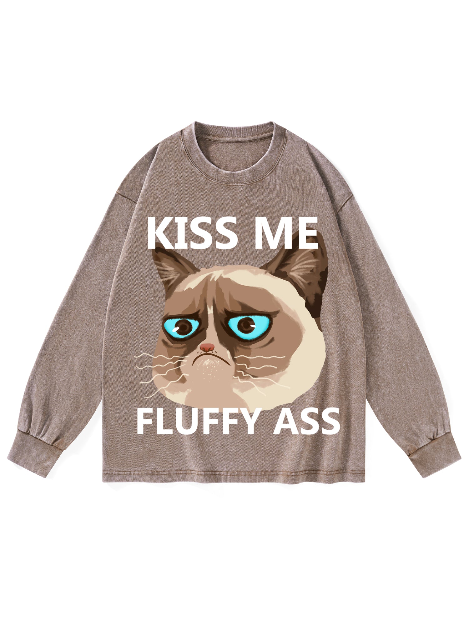 Kiss Me Fluffy Ass Washed Long-Sleeve Tshirt-ClassyOutlaw