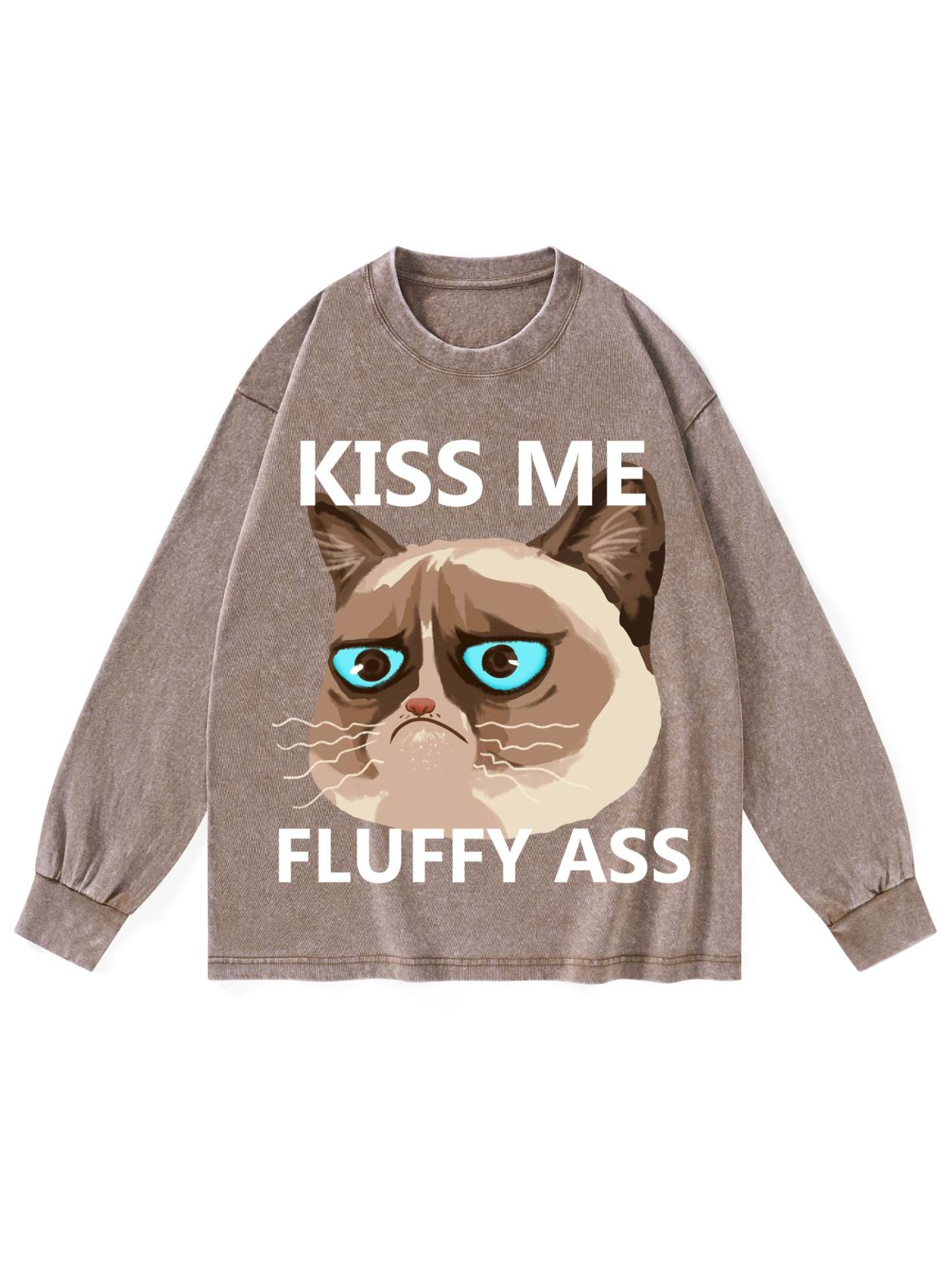 Kiss Me Fluffy Ass Washed Long-Sleeve Tshirt-ClassyOutlaw