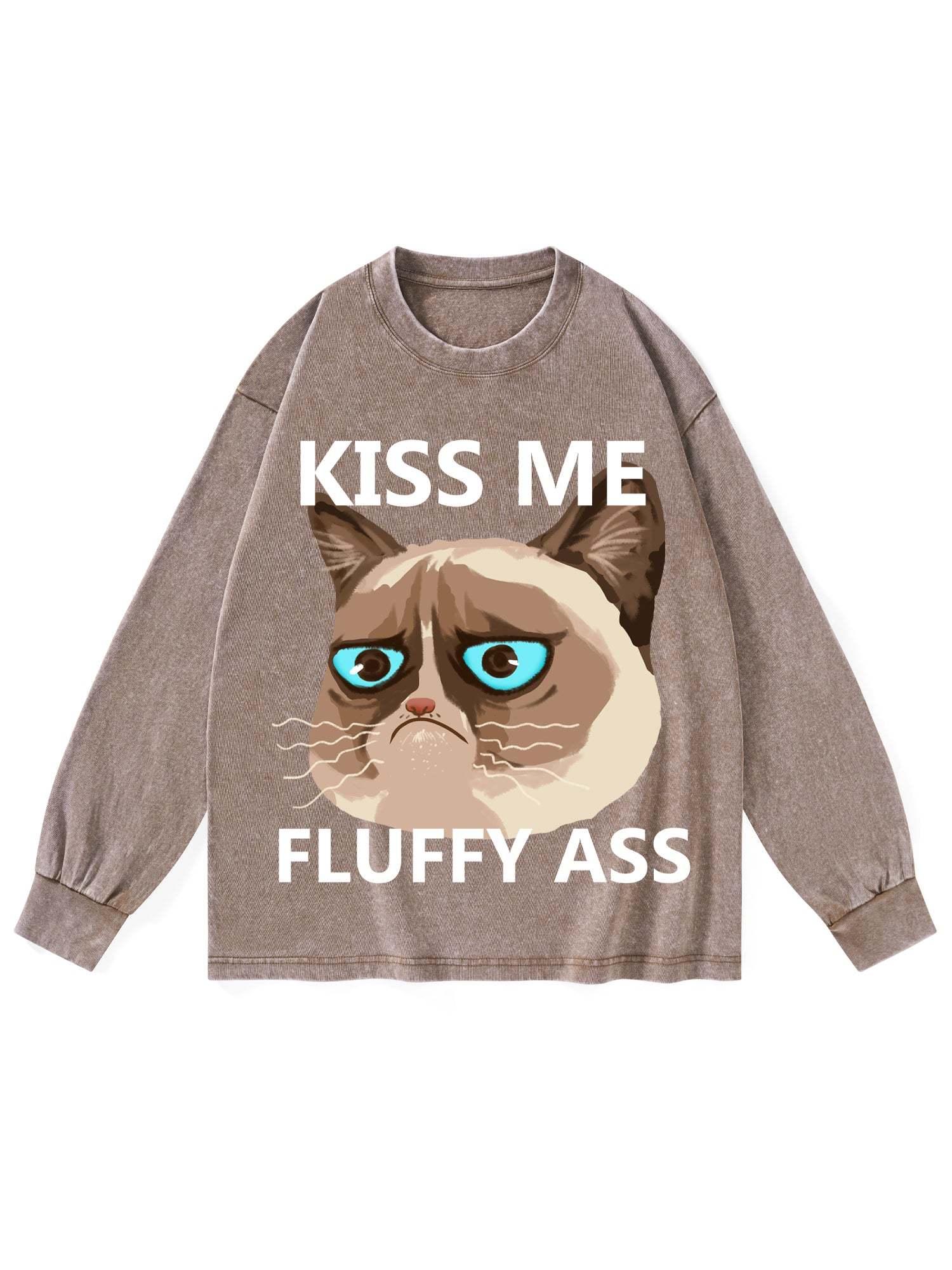 Kiss Me Fluffy Ass Washed Long-Sleeve Tshirt-ClassyOutlaw