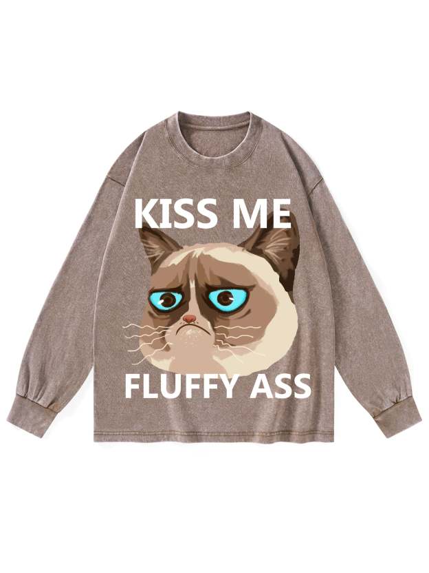 Kiss Me Fluffy Ass Washed Long-Sleeve Tshirt-ClassyOutlaw