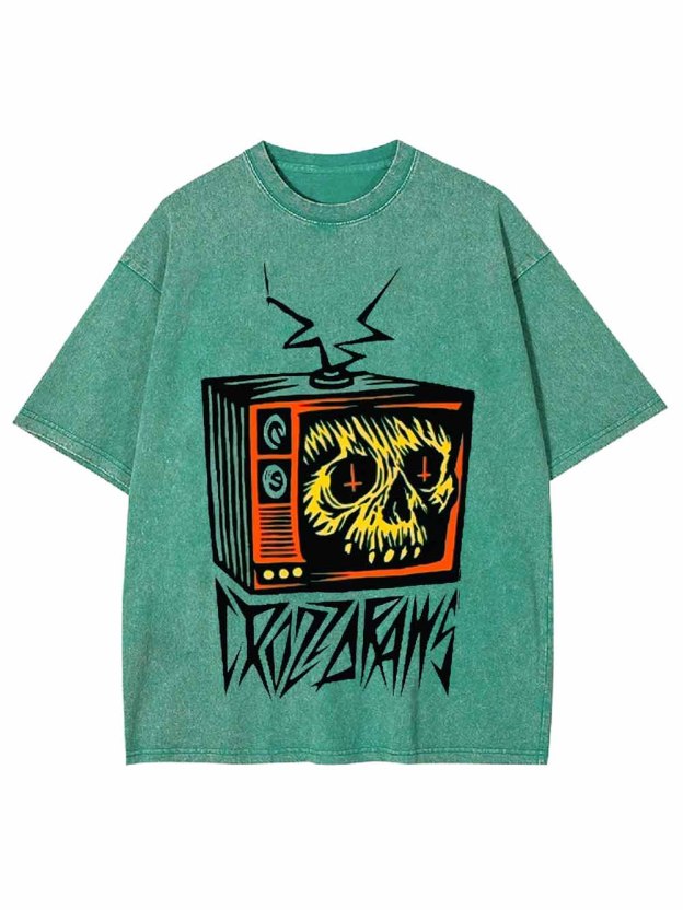 DISTORTED SKULL TV WASHED TSHIRT