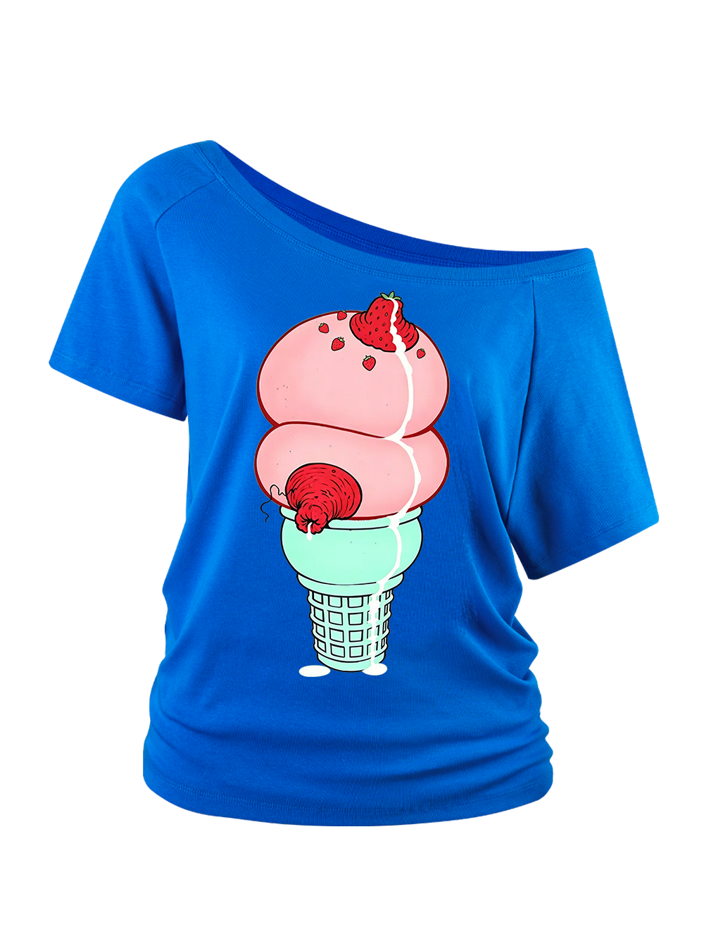 STRAWBERRY BOOB ICE CREAM OFF SHOULDER TSHIRT