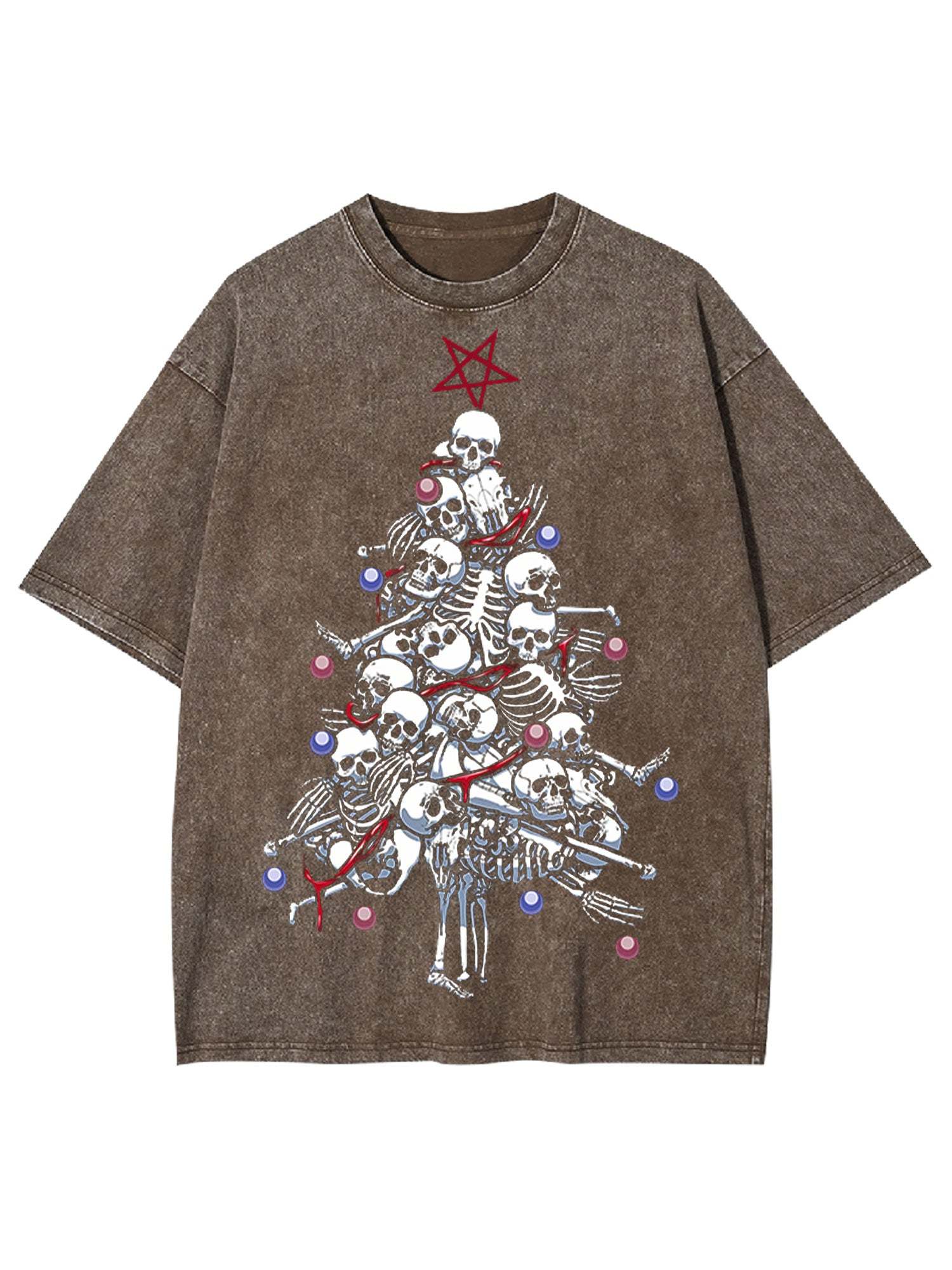 Skull Xmas Washed Tshirt-ClassyOutlaw Sale