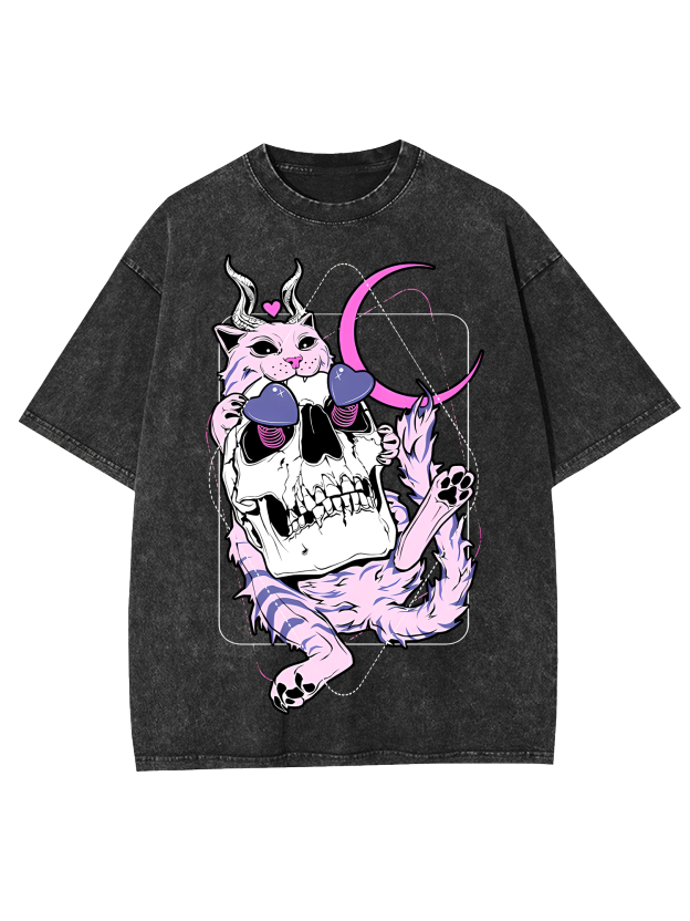 Cat And Skull Washed Tshirt
